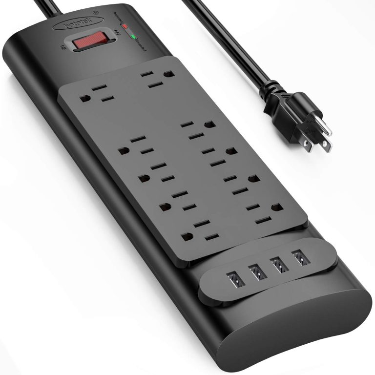 Power Strip, Bototek Surge Protector with 10 AC Outlets and 4 USB Charging Ports,1875W/15A, 2100 Joules, 6 Feet Long Extension Cord for Smartphone Tablets Home,Office, Hotel, ETL Listed- Black